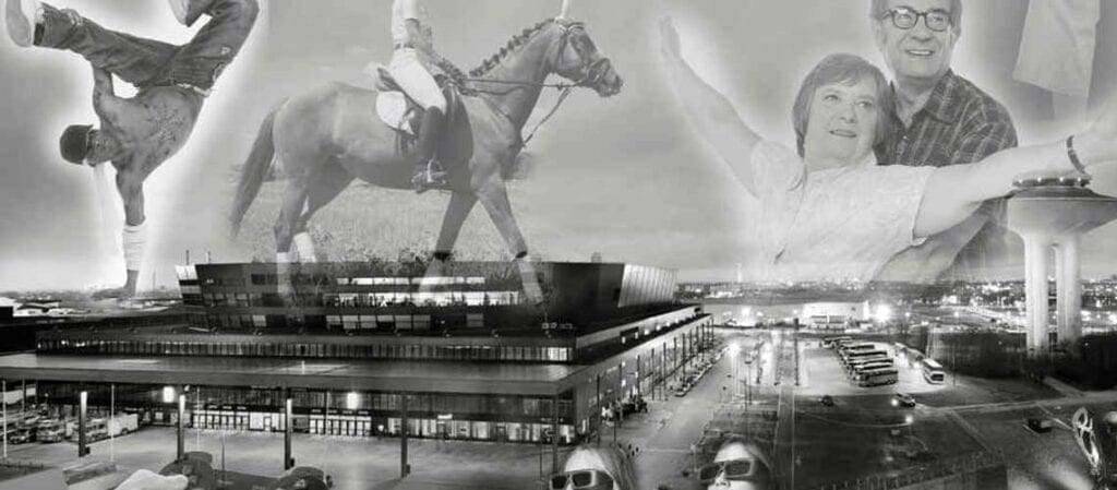 Svartvitt collage med olika fritidsaktiviteter